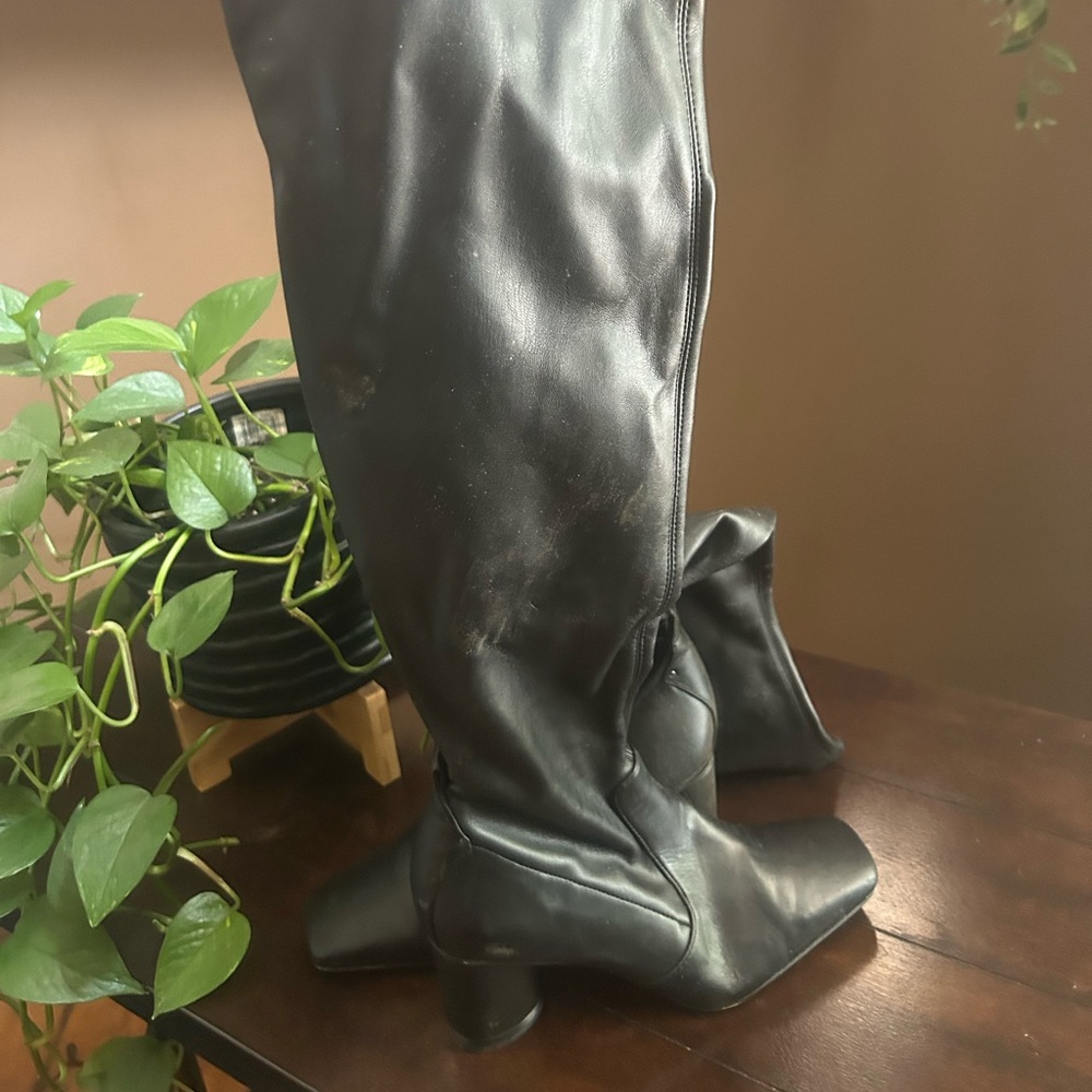 Black Leather Knee-High Boots